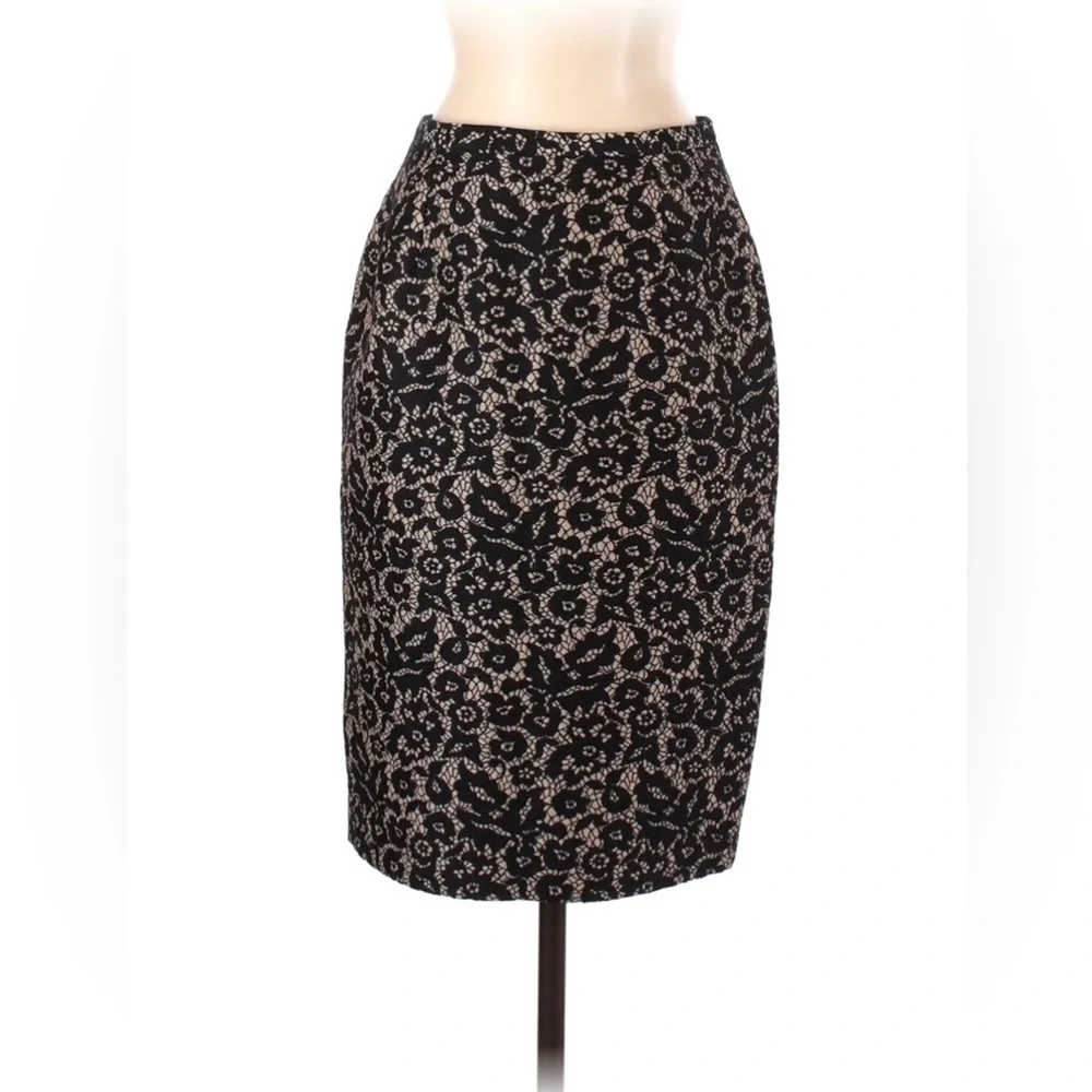 MICHAEL KORS size 4 black over beige floral design pencil skirt , excellent cond - Picture 1 of 7